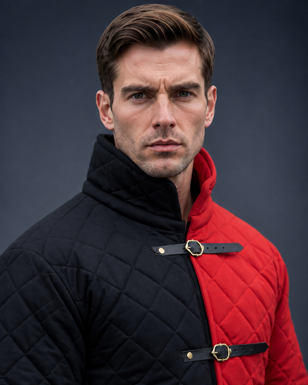 Men’s Medieval Red & Black Quilted Gambeson Jacket – Padded LARP Reenactment Armor Coat