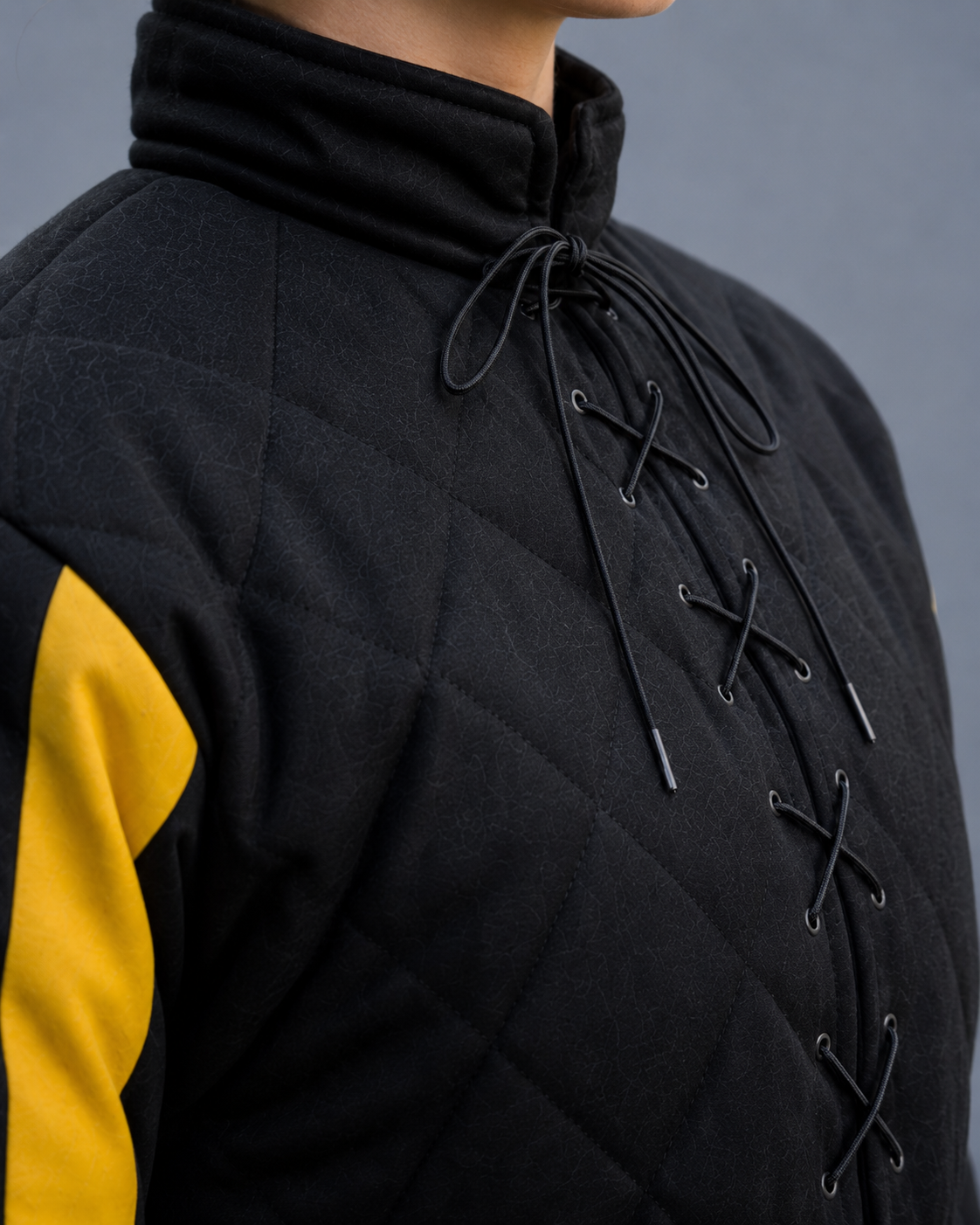 Women's Black & Yellow Medieval Quilted Gambeson – Padded Arming Coat for LARP, SCA & Historical Reenactment