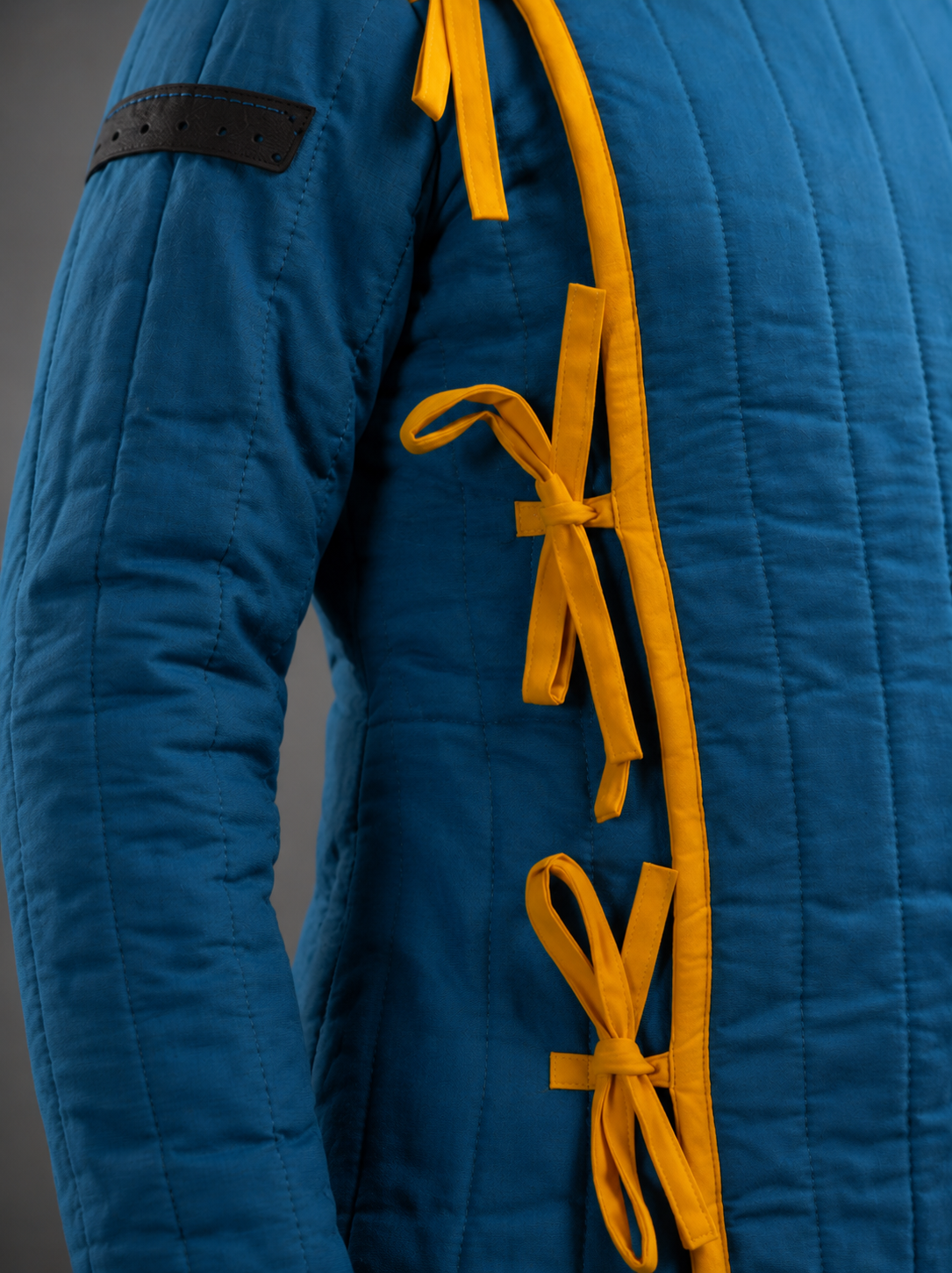 Men's Blue & Yellow Medieval Quilted Gambeson – Long Padded Arming Coat for LARP, SCA & Reenactment