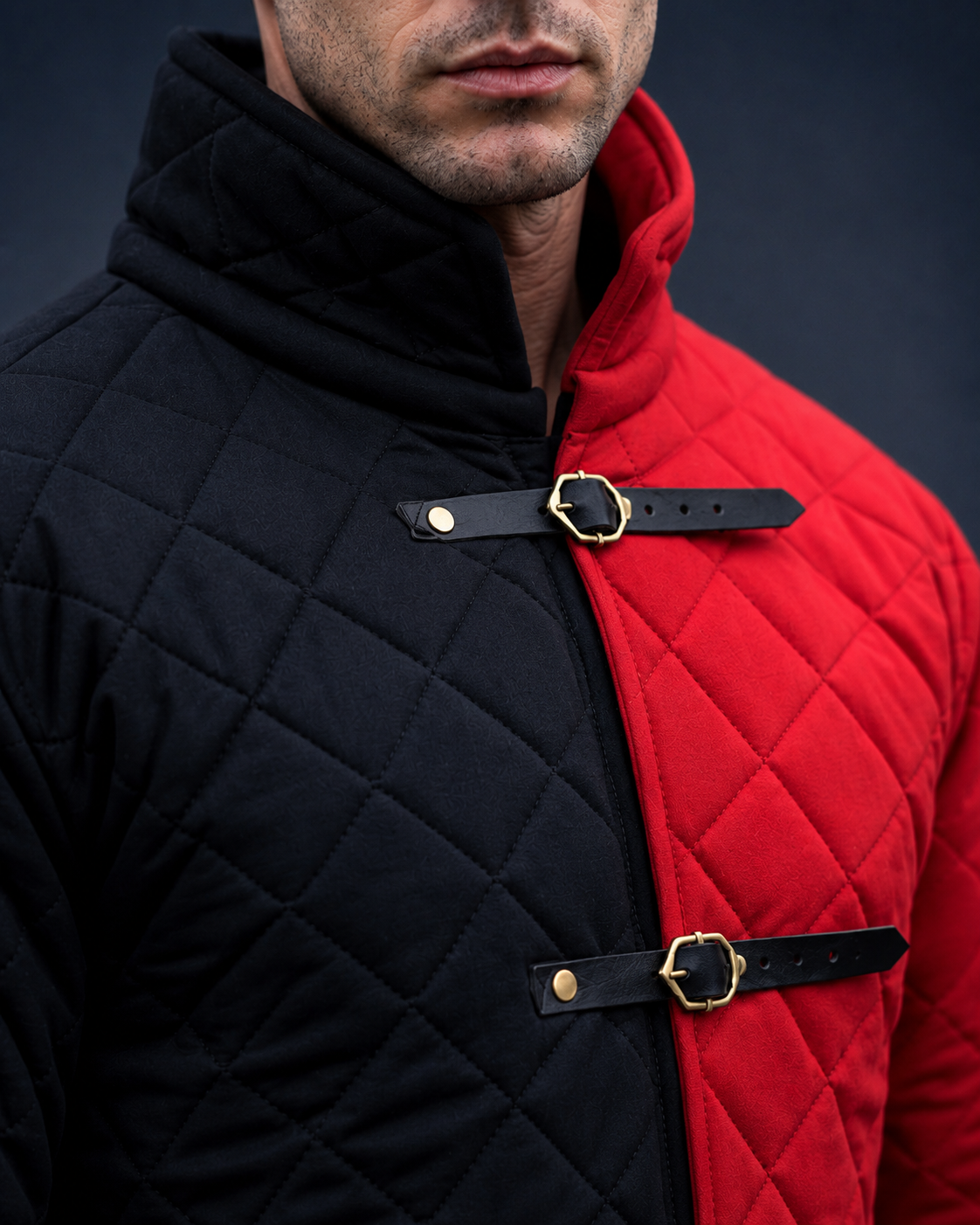 Men’s Medieval Red & Black Quilted Gambeson Jacket – Padded LARP Reenactment Armor Coat
