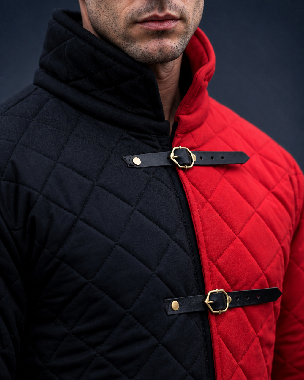 Men’s Medieval Red & Black Quilted Gambeson Jacket – Padded LARP Reenactment Armor Coat