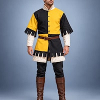 Men's Medieval Gambeson Tunic, Yellow Black Padded Armor, LARP Knight Costume, Renaissance Warrior Outfit