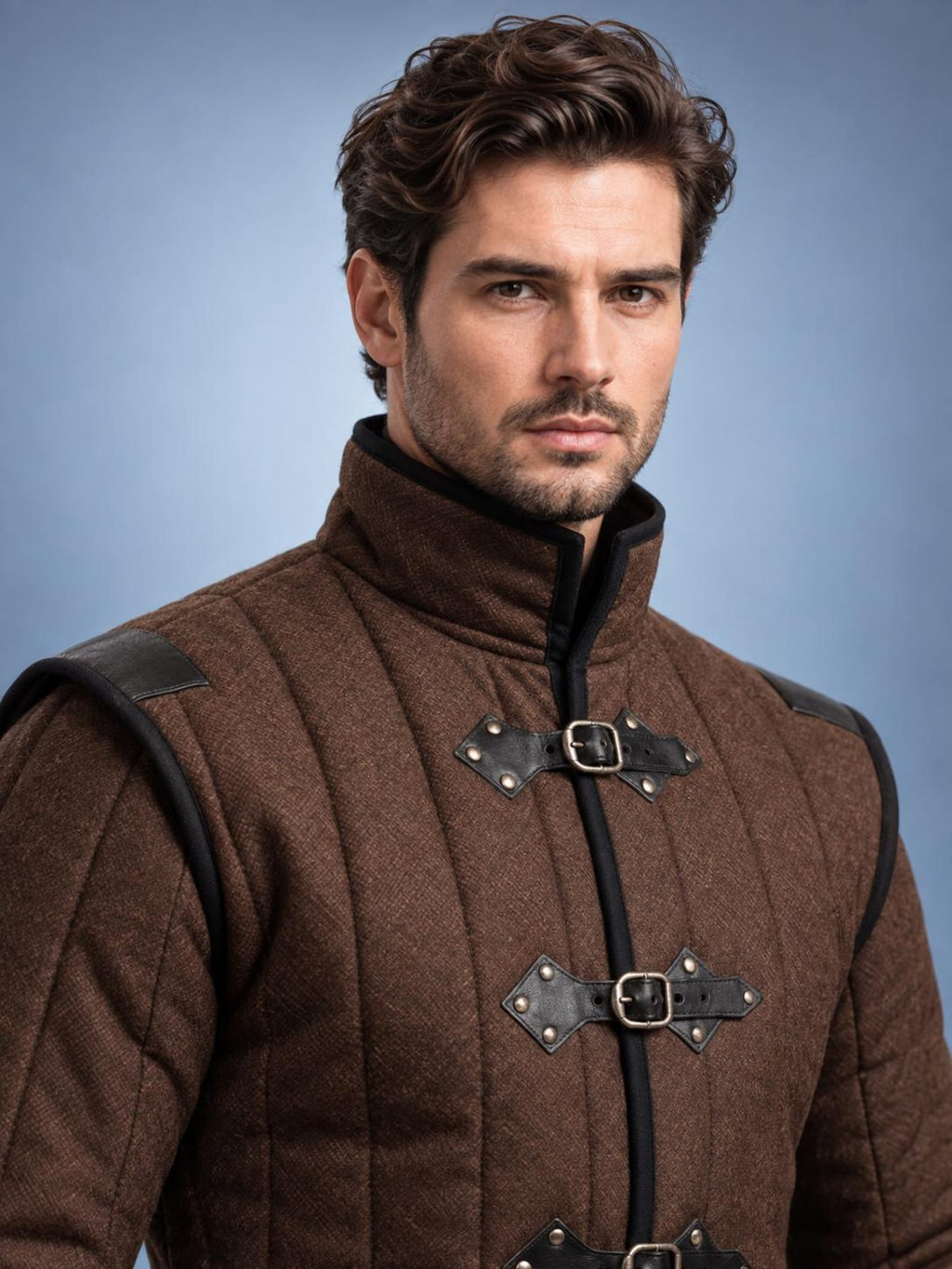 Men's Medieval Gambeson Coat, Brown Quilted Padded Armor, LARP Knight Costume