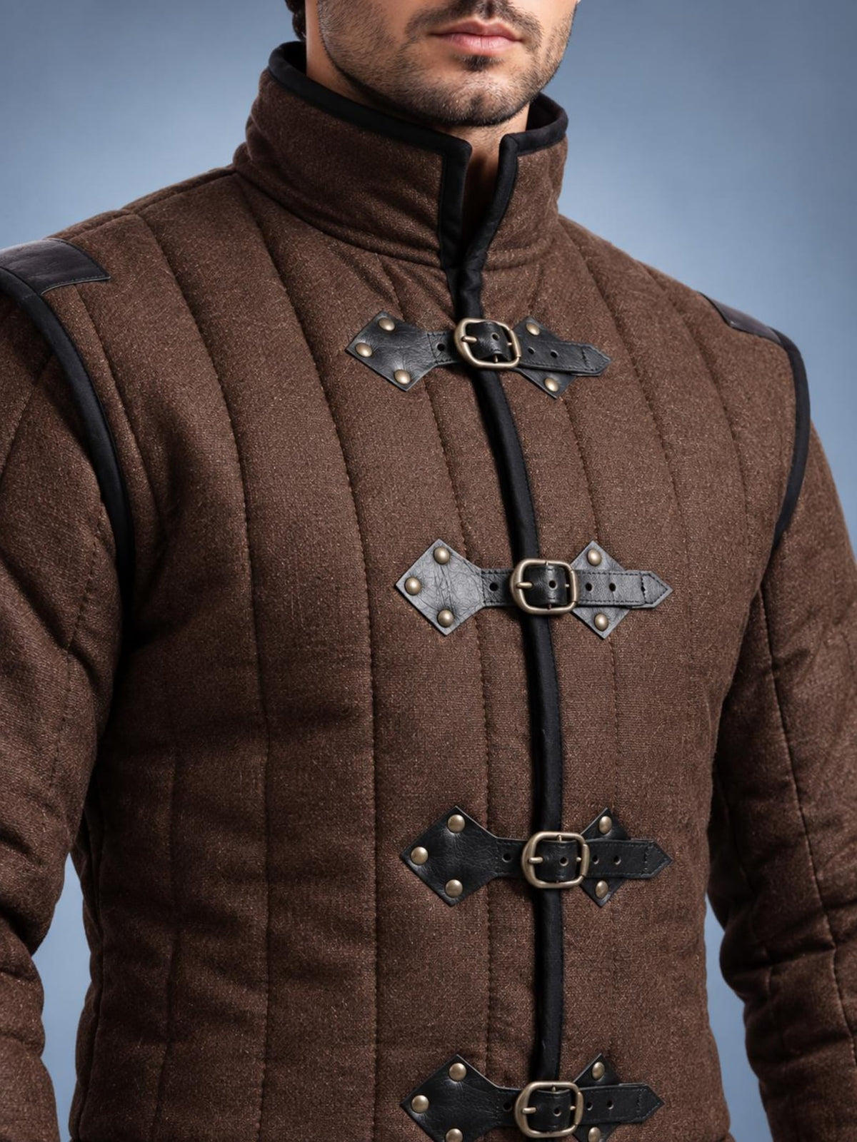 Men's Medieval Gambeson Coat, Brown Quilted Padded Armor, LARP Knight Costume