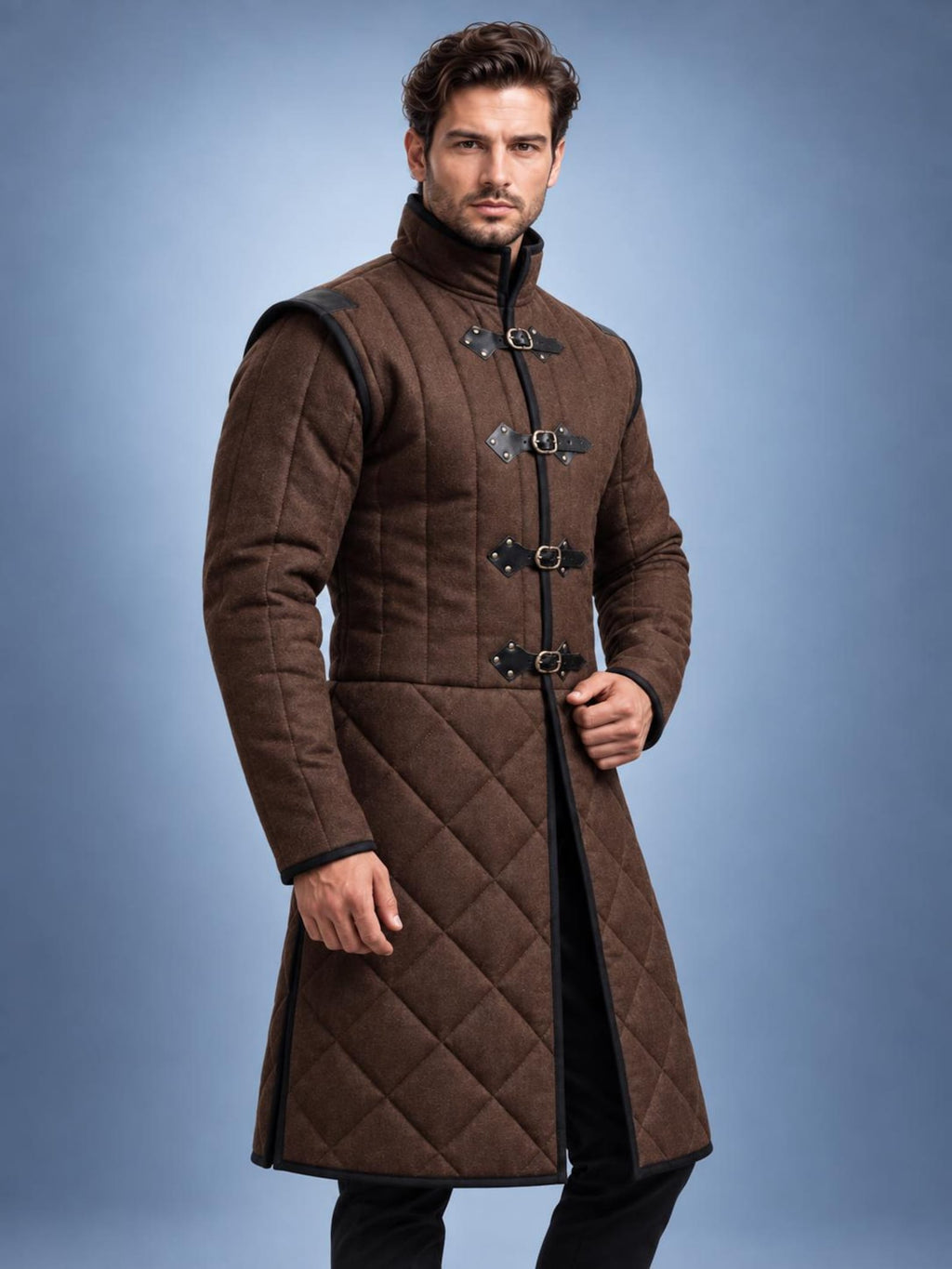 Men's Medieval Gambeson Coat, Brown Quilted Padded Armor, LARP Knight Costume