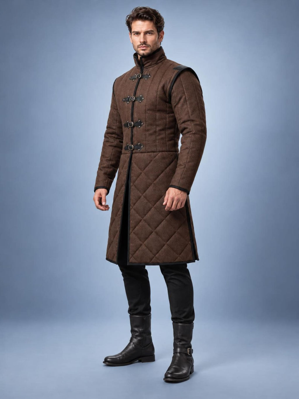 Men's Medieval Gambeson Coat, Brown Quilted Padded Armor, LARP Knight Costume