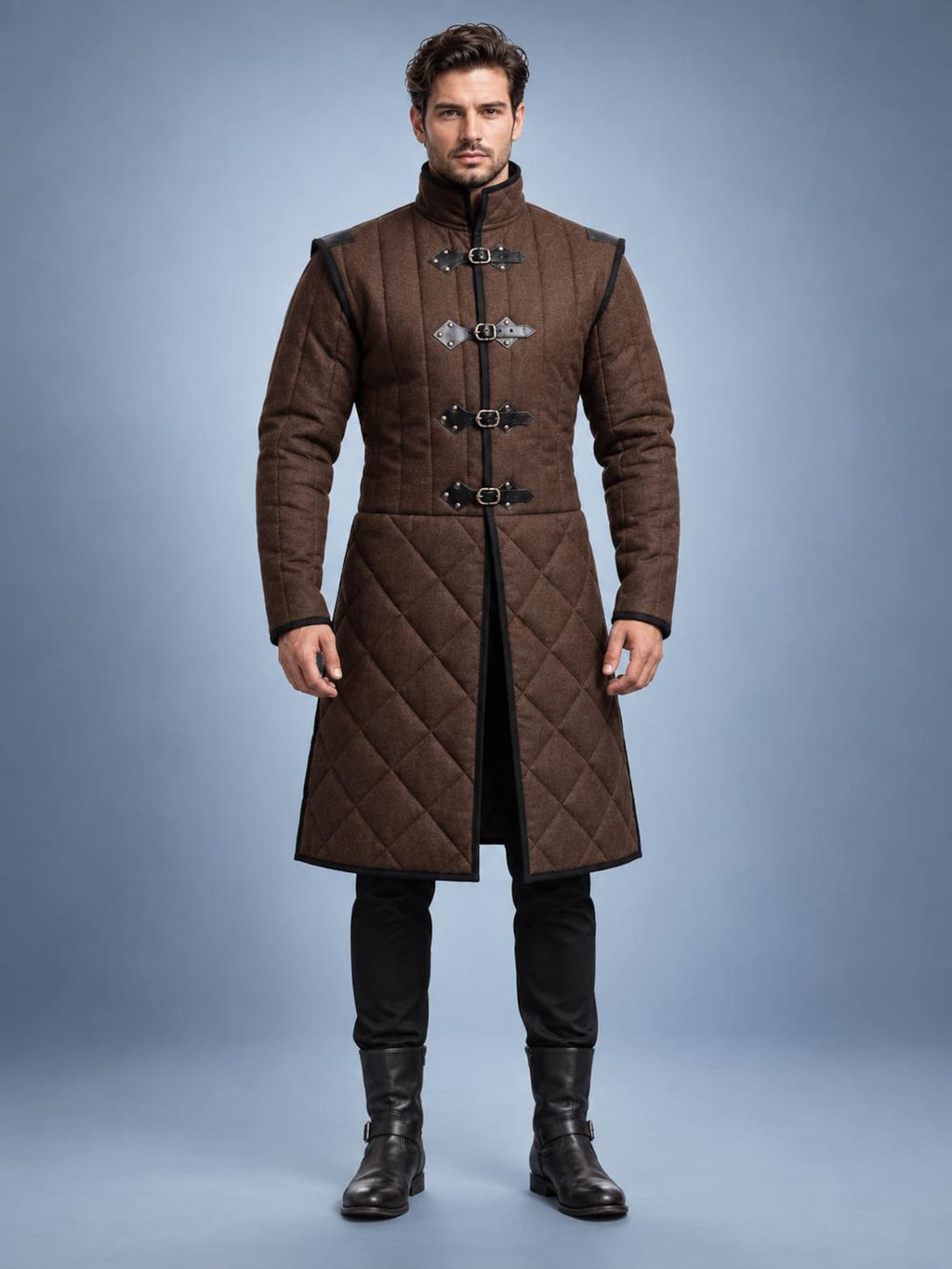 Men's Medieval Gambeson Coat, Brown Quilted Padded Armor, LARP Knight Costume