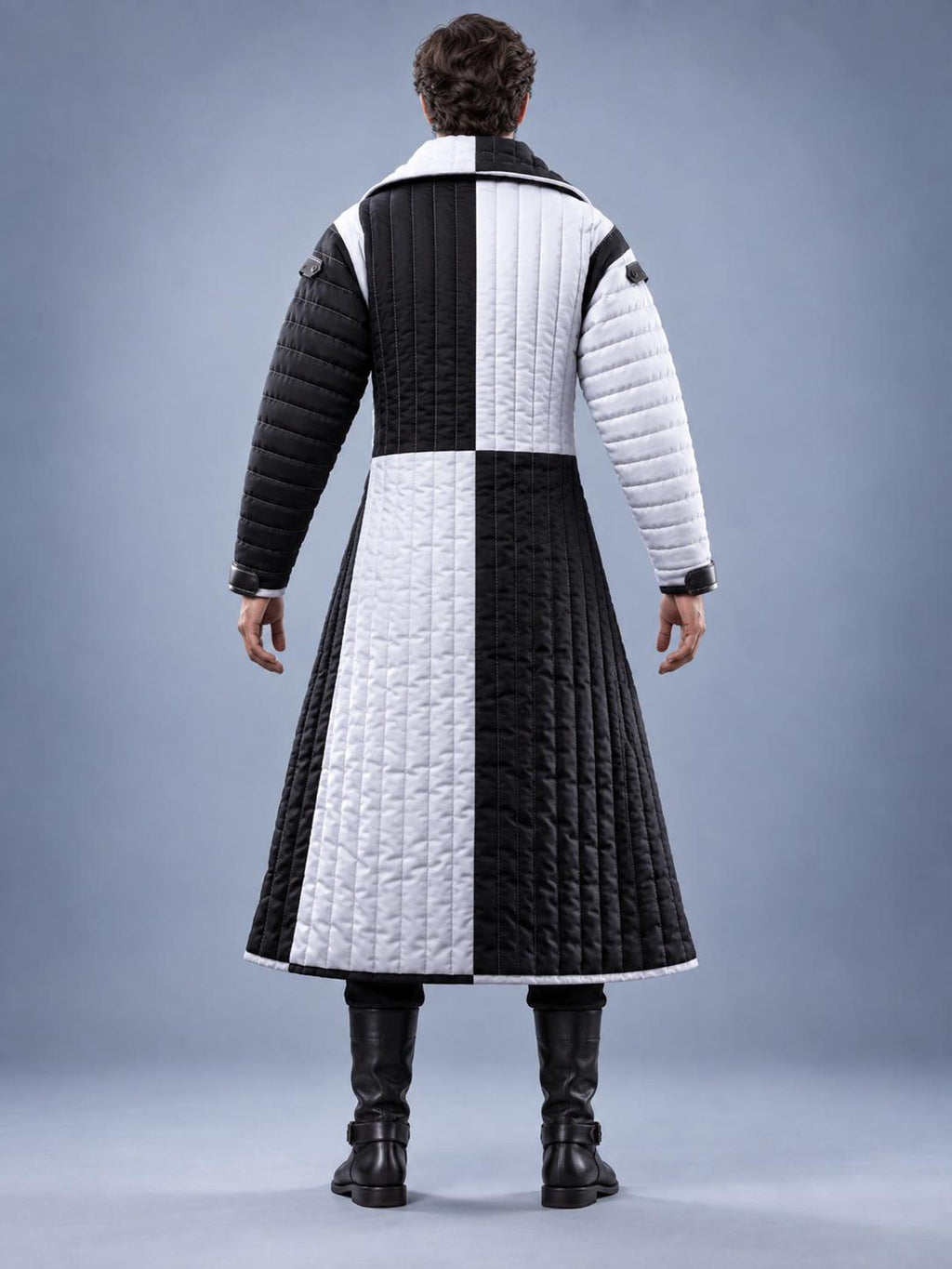 Men's Medieval Gambeson Coat, Black White Quilted Armor Jacket, LARP Knight Costume, Reenactment Warrior Outfit