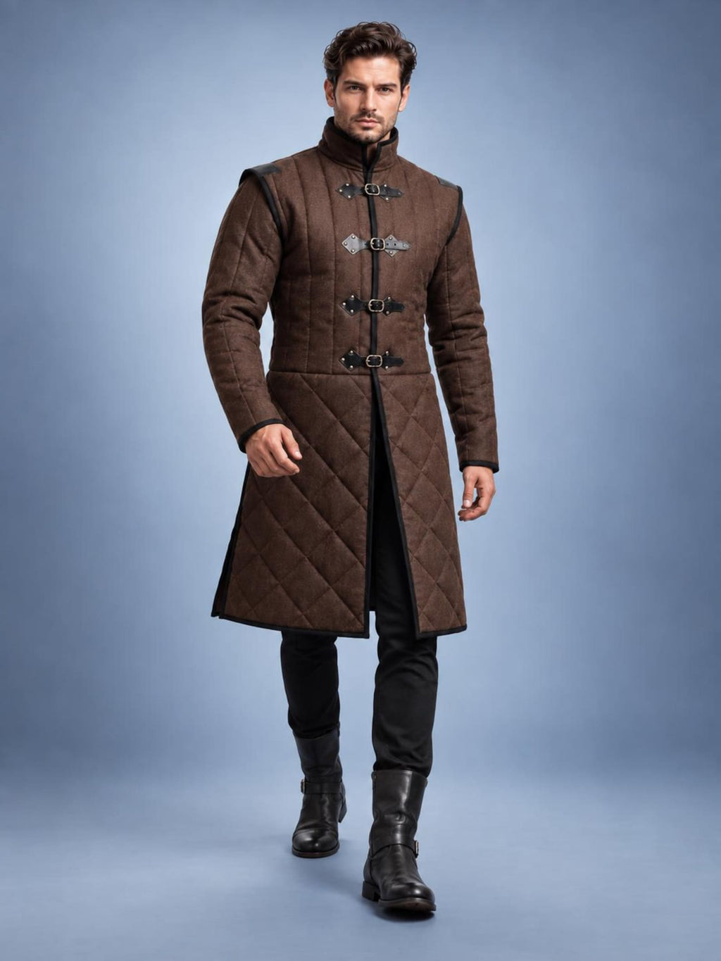 Men's Medieval Gambeson Coat, Brown Quilted Padded Armor, LARP Knight Costume