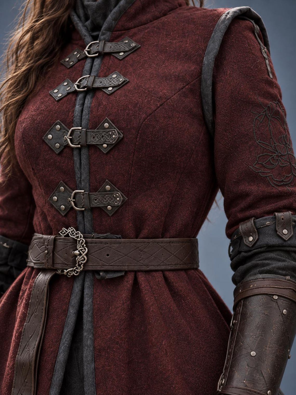 Women's Medieval Gambeson Jacket, Burgundy Warrior Tunic, LARP Reenactment Costume