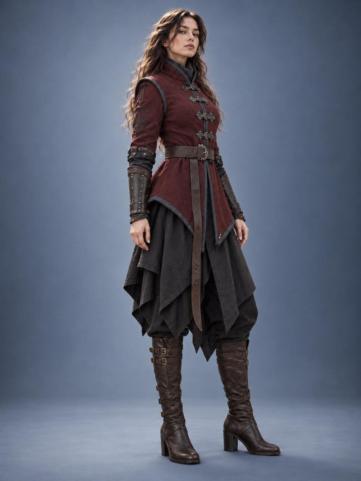 Women's Medieval Gambeson Jacket, Burgundy Warrior Tunic, LARP Reenactment Costume