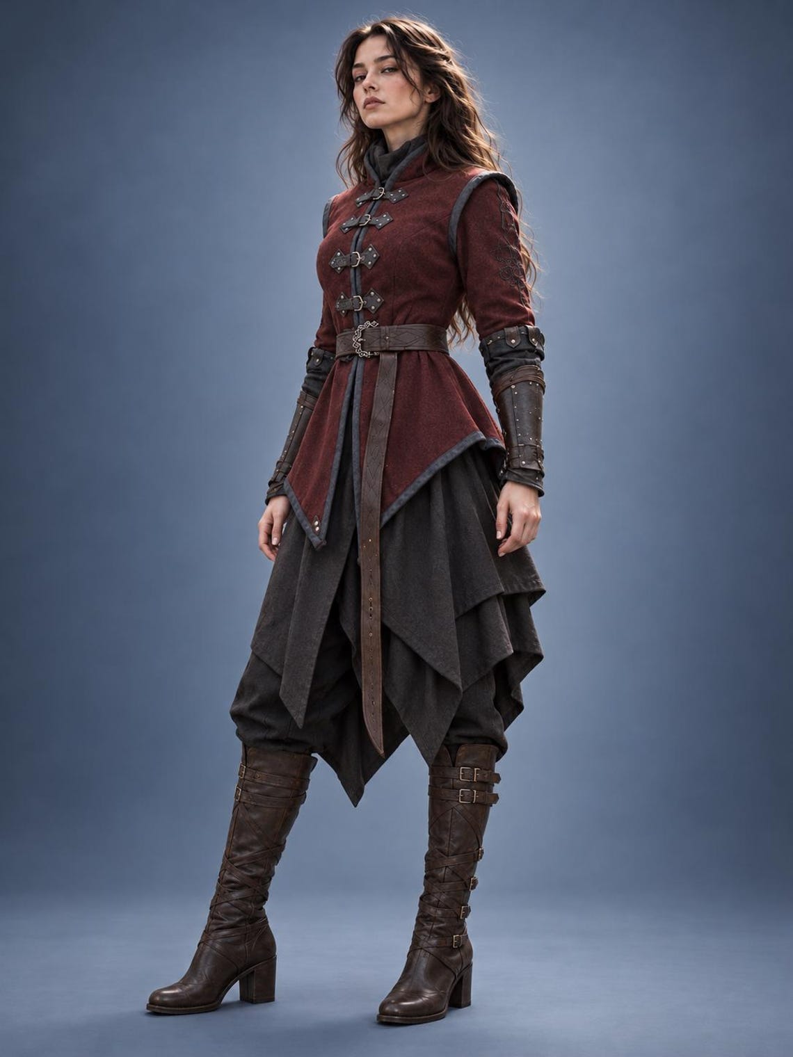 Women's Medieval Gambeson Jacket, Burgundy Warrior Tunic, LARP Reenactment Costume