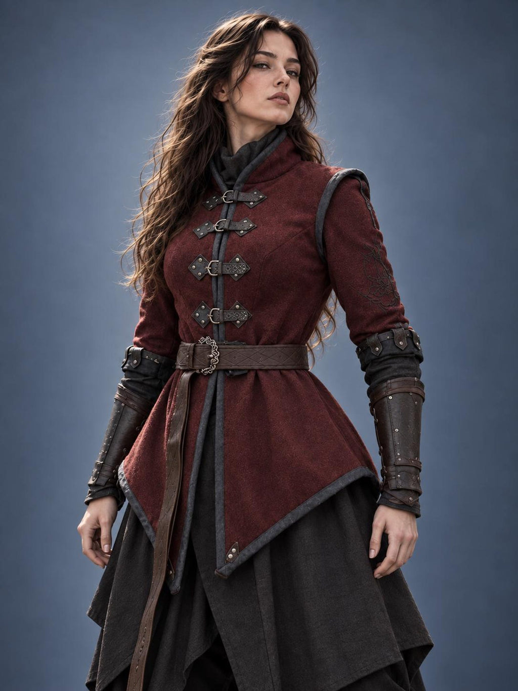 Women's Medieval Gambeson Jacket, Burgundy Warrior Tunic, LARP Reenactment Costume