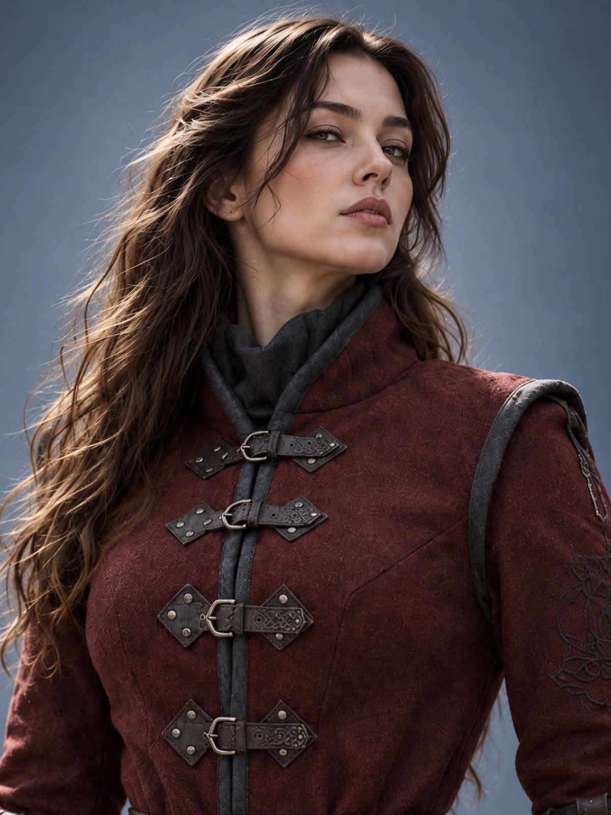 Women's Medieval Gambeson Jacket, Burgundy Warrior Tunic, LARP Reenactment Costume