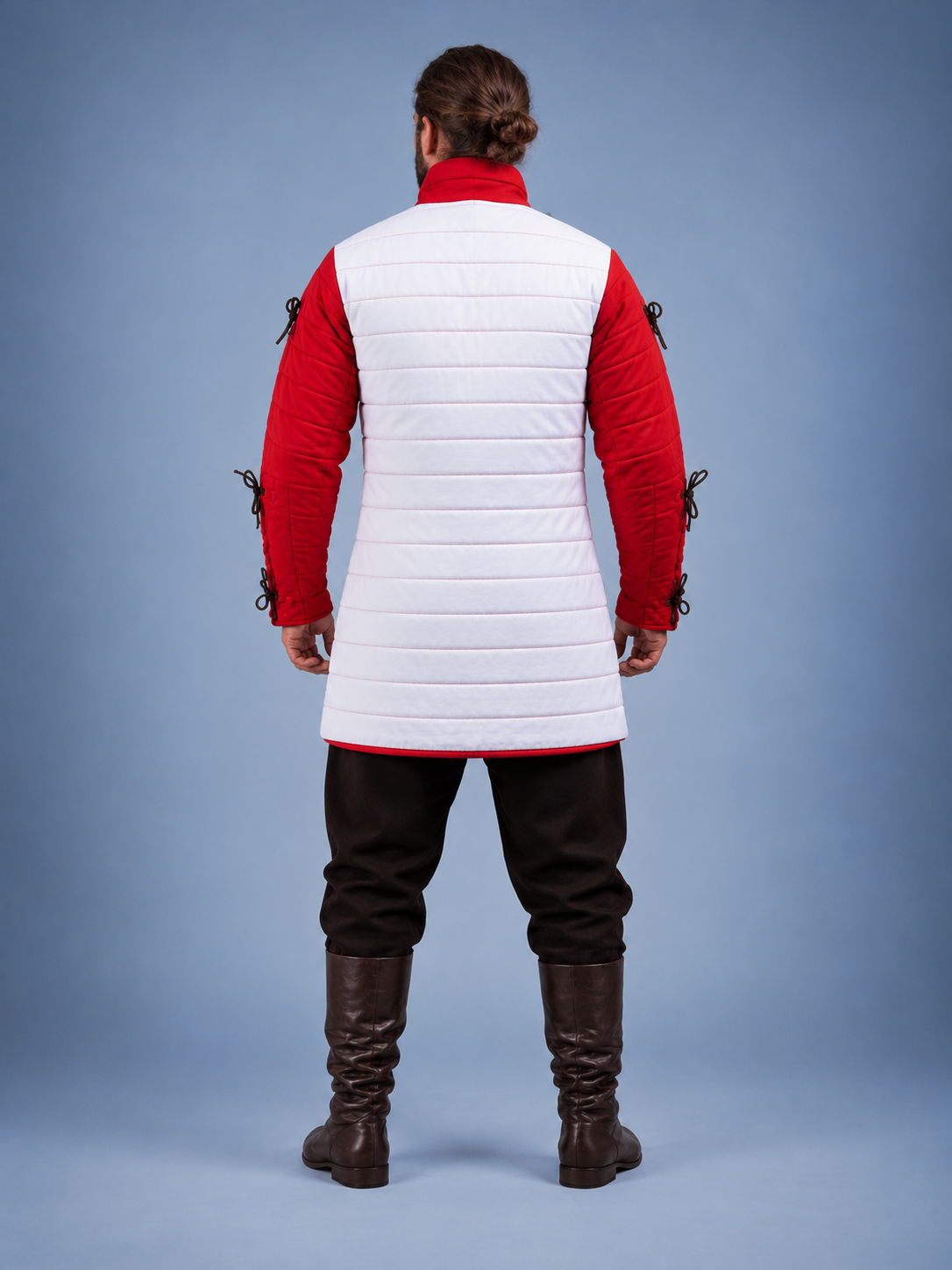 Men's White & Red Medieval Quilted Gambeson – Padded Arming Coat for LARP, SCA & Historical Reenactment