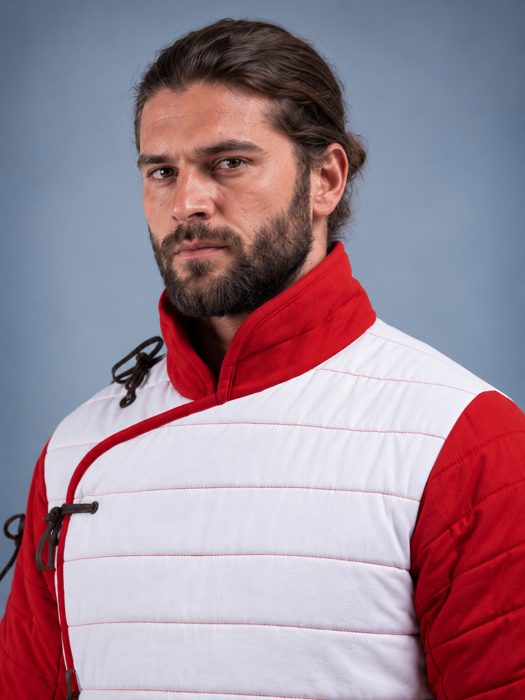Men's White & Red Medieval Quilted Gambeson – Padded Arming Coat for LARP, SCA & Historical Reenactment