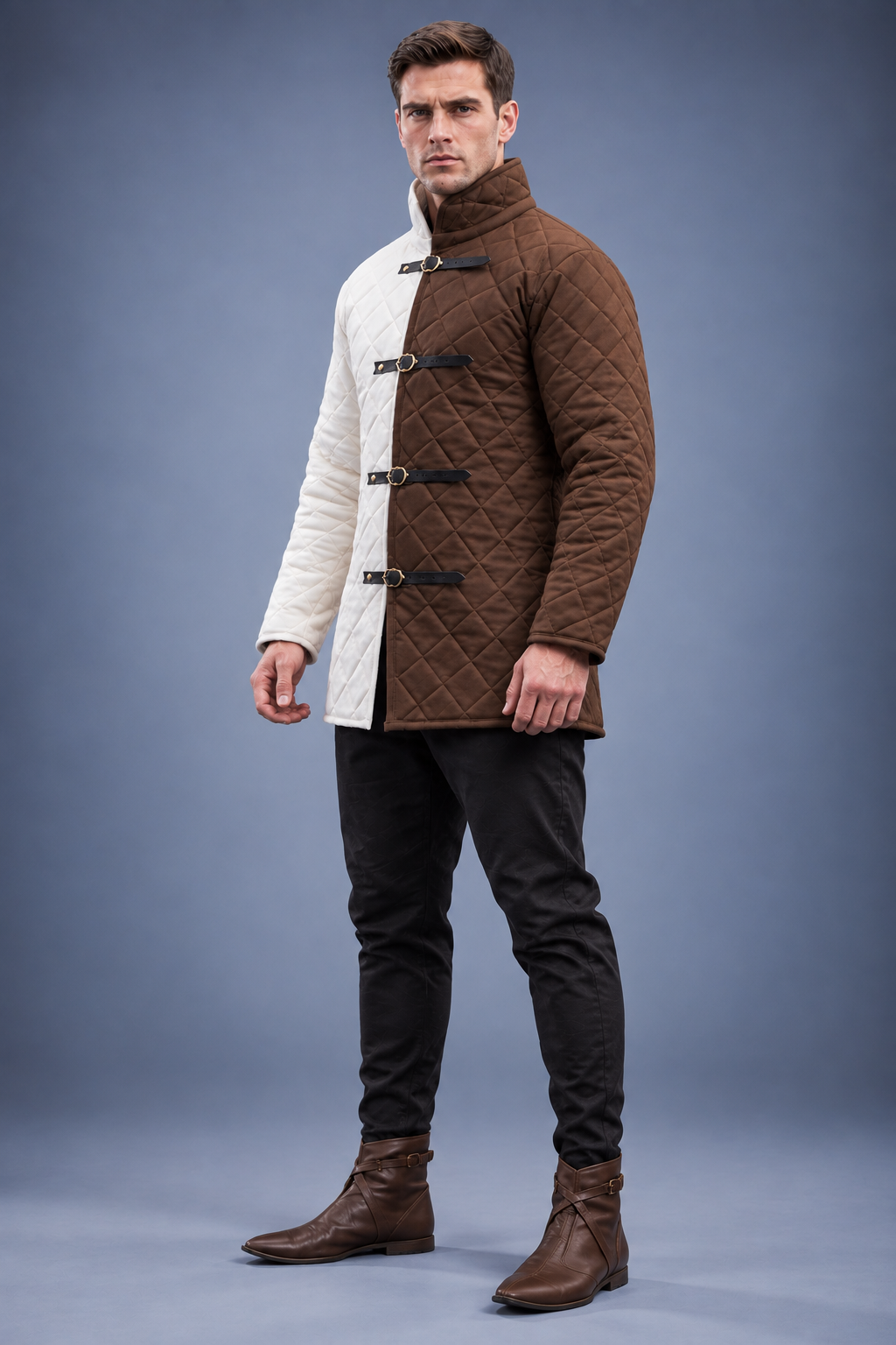 Men’s Medieval Red & Black Quilted Gambeson Jacket – Padded LARP Reenactment Armor Coat
