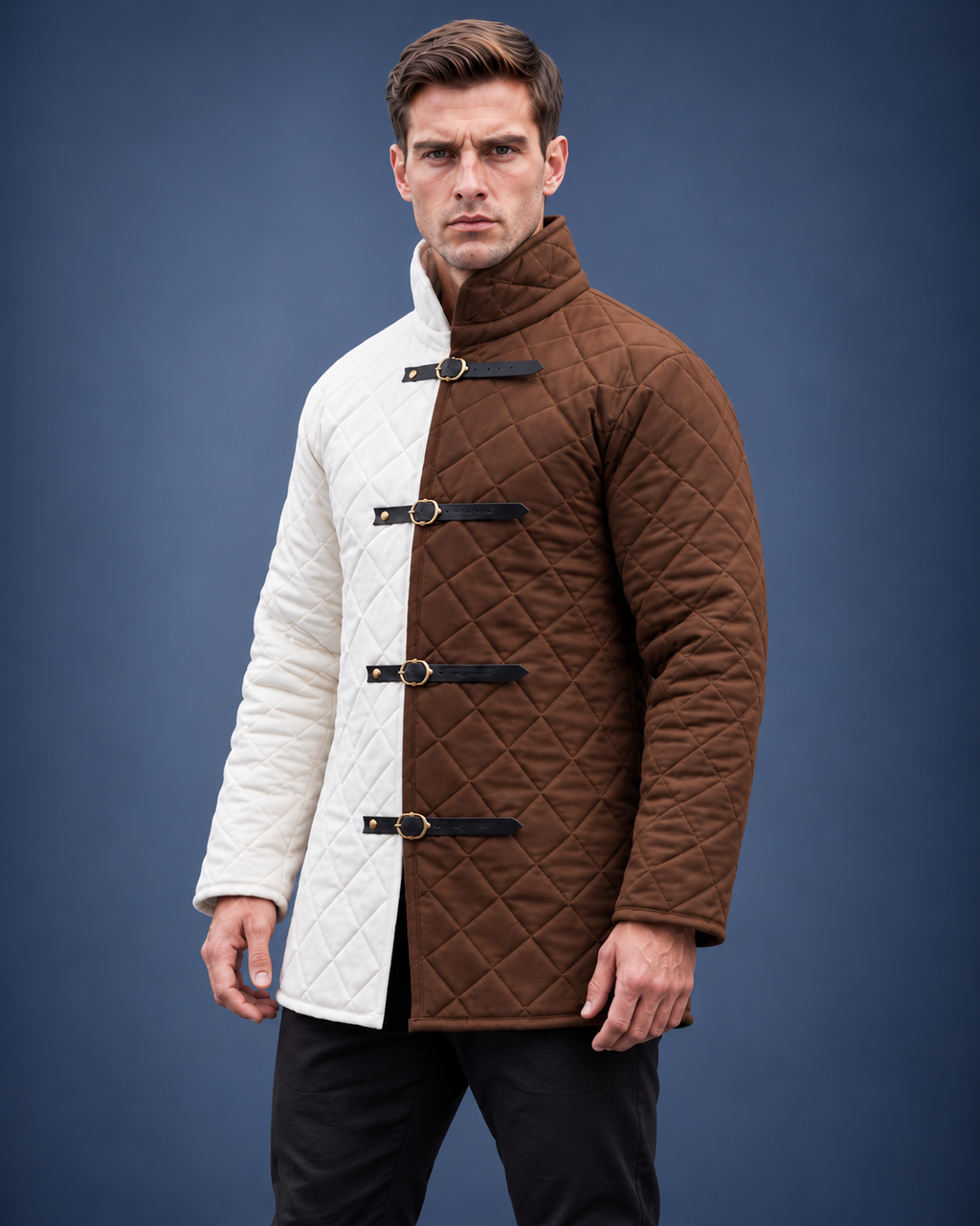 Men’s Medieval Red & Black Quilted Gambeson Jacket – Padded LARP Reenactment Armor Coat