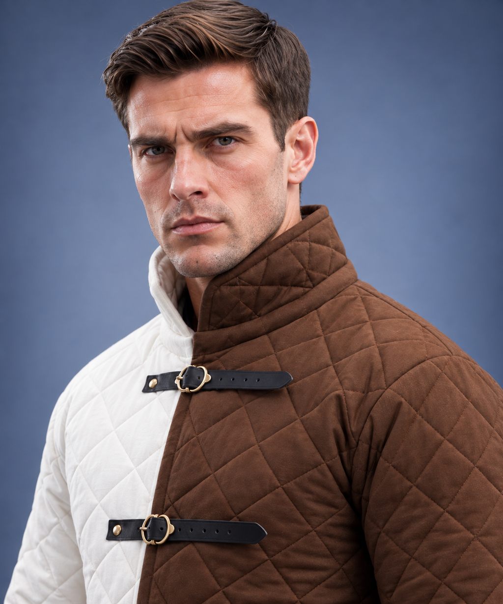 Men’s Medieval Red & Black Quilted Gambeson Jacket – Padded LARP Reenactment Armor Coat