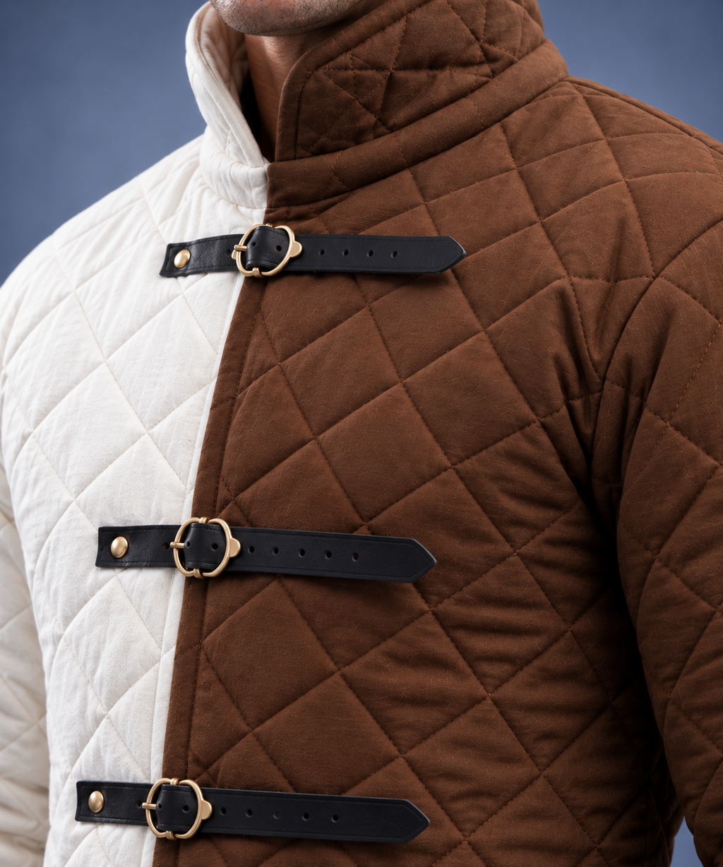 Men’s Medieval Red & Black Quilted Gambeson Jacket – Padded LARP Reenactment Armor Coat