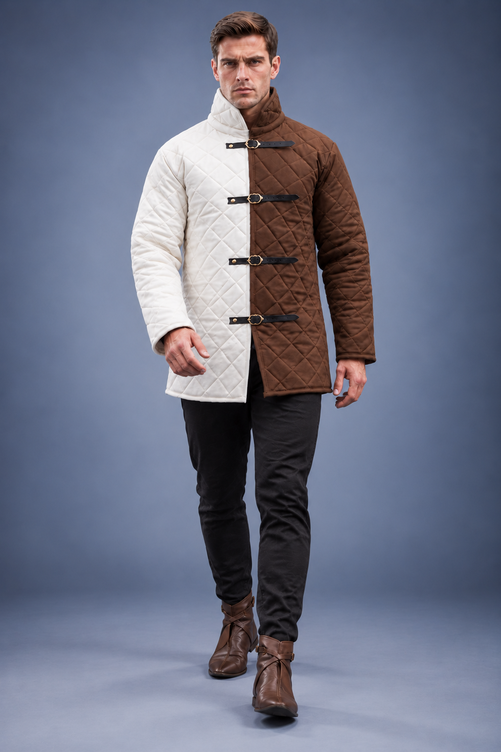 Men’s Medieval Red & Black Quilted Gambeson Jacket – Padded LARP Reenactment Armor Coat