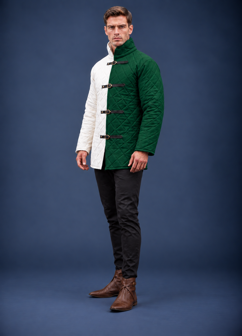 Men’s Medieval Red & Black Quilted Gambeson Jacket – Padded LARP Reenactment Armor Coat