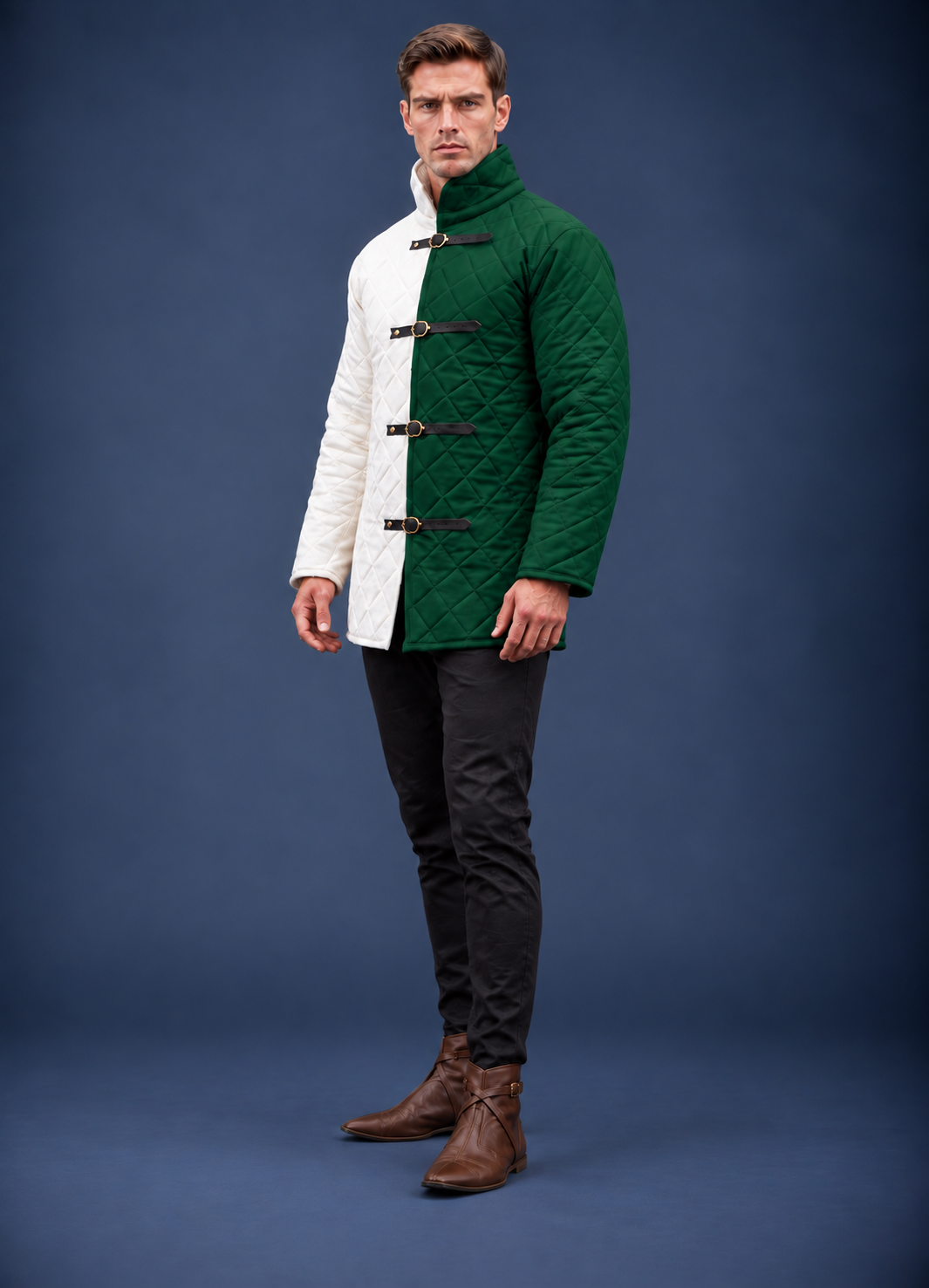 Men’s Medieval Red & Black Quilted Gambeson Jacket – Padded LARP Reenactment Armor Coat