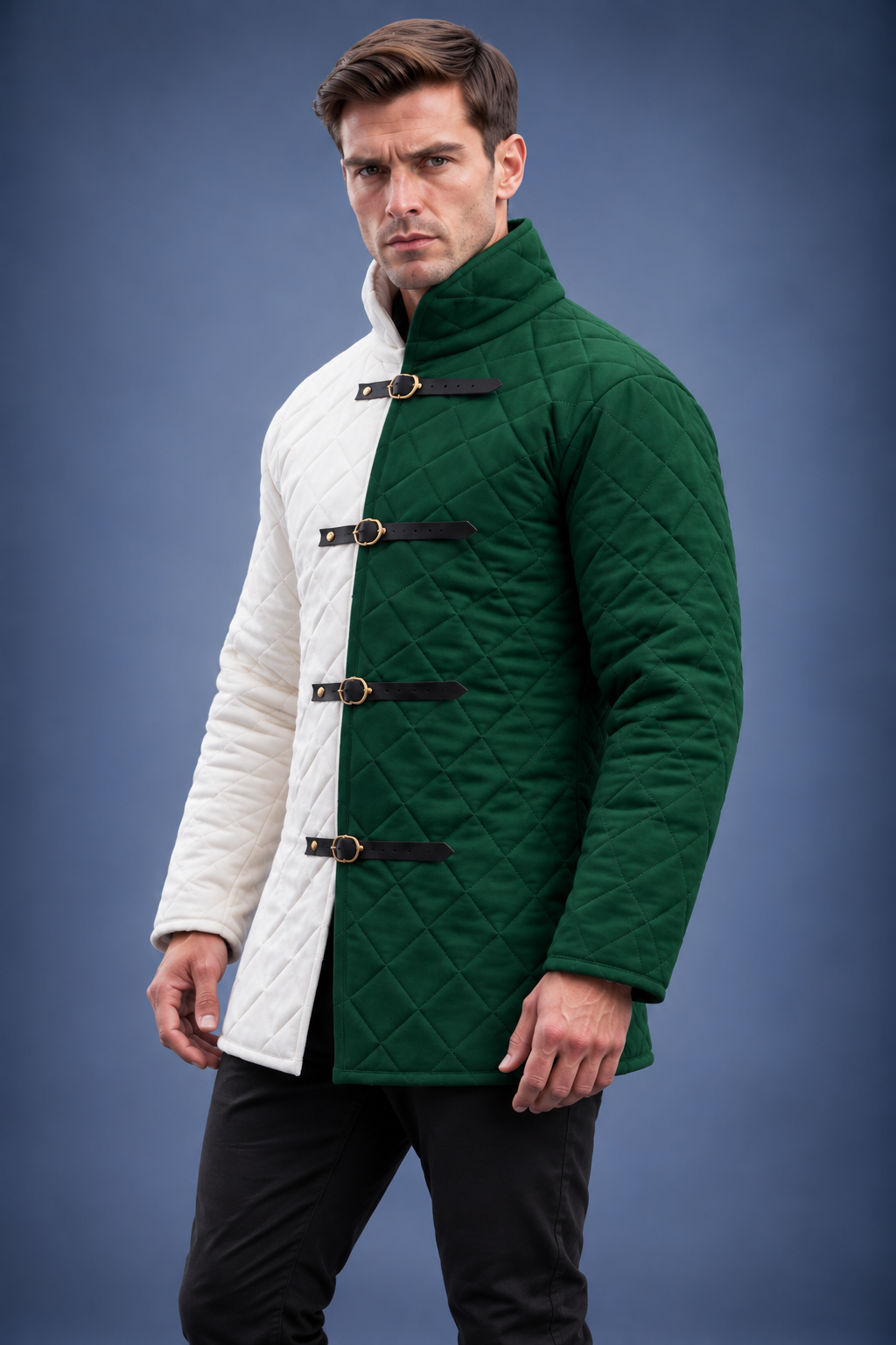 Men’s Medieval Red & Black Quilted Gambeson Jacket – Padded LARP Reenactment Armor Coat