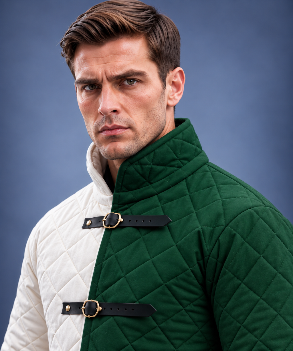 Men’s Medieval Red & Black Quilted Gambeson Jacket – Padded LARP Reenactment Armor Coat