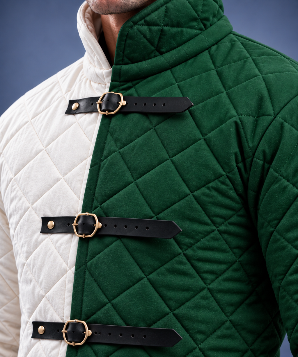 Men’s Medieval Red & Black Quilted Gambeson Jacket – Padded LARP Reenactment Armor Coat