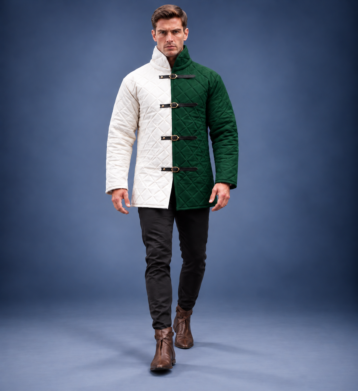 Men’s Medieval Red & Black Quilted Gambeson Jacket – Padded LARP Reenactment Armor Coat