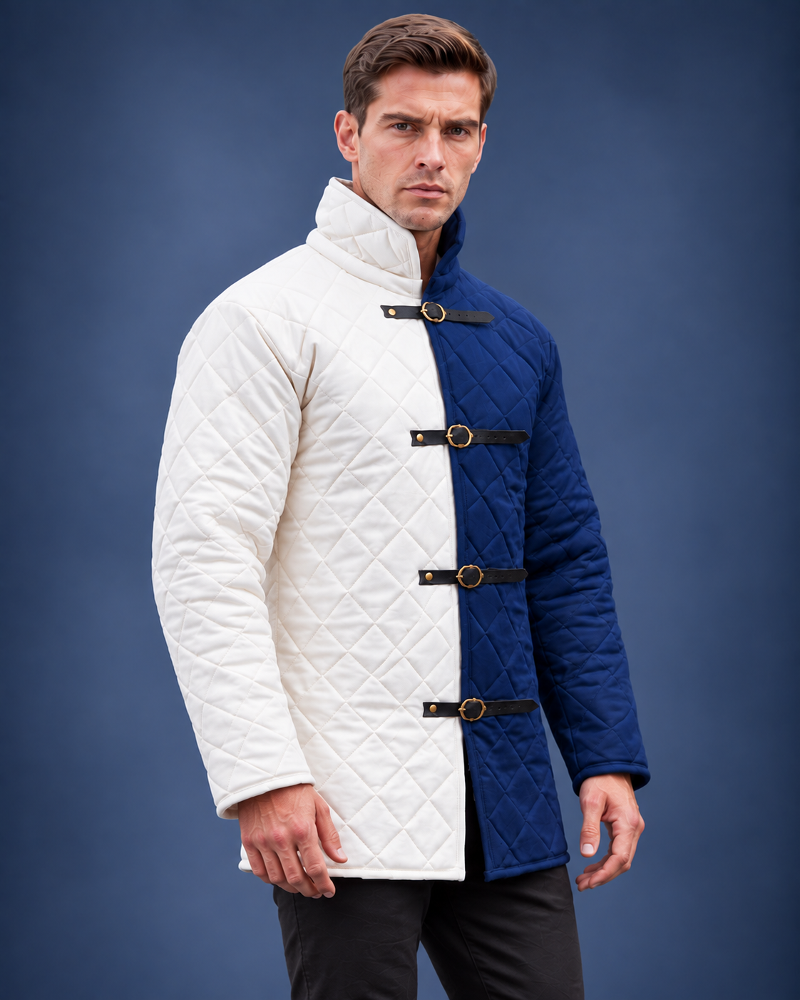 Men’s Medieval Red & Black Quilted Gambeson Jacket – Padded LARP Reenactment Armor Coat