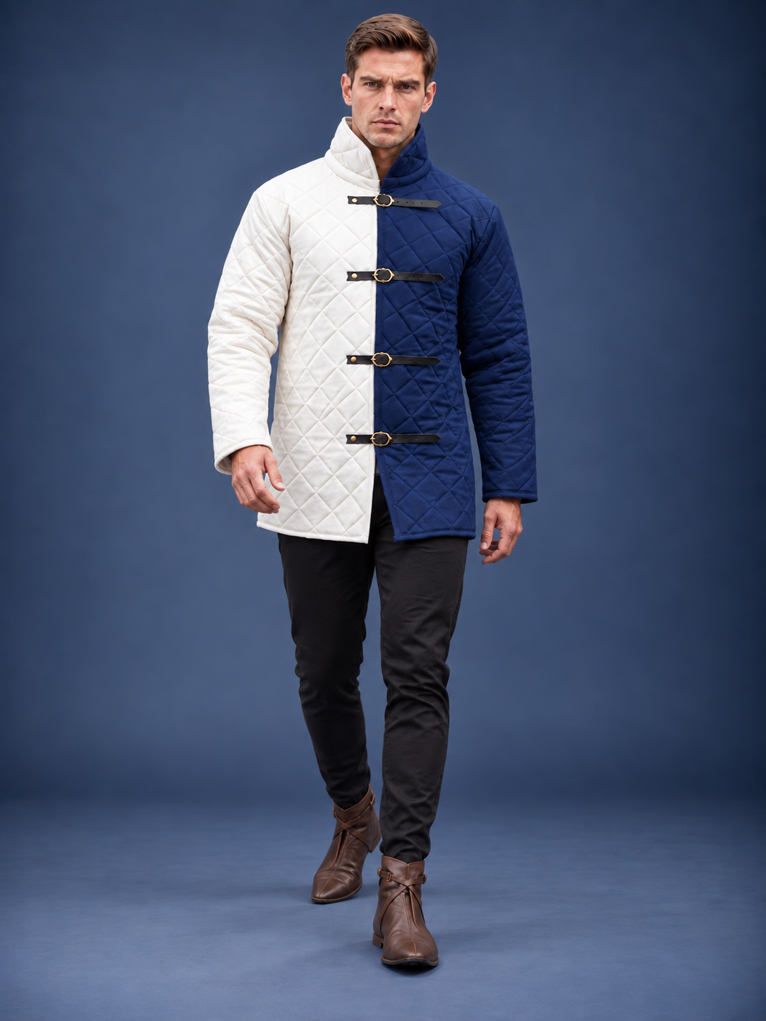 Men’s Medieval Red & Black Quilted Gambeson Jacket – Padded LARP Reenactment Armor Coat