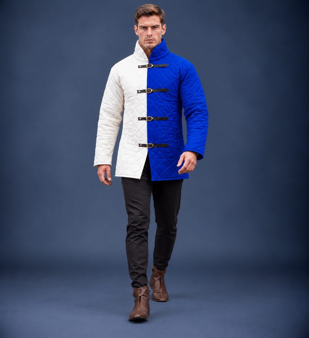 Men’s Medieval Red & Black Quilted Gambeson Jacket – Padded LARP Reenactment Armor Coat
