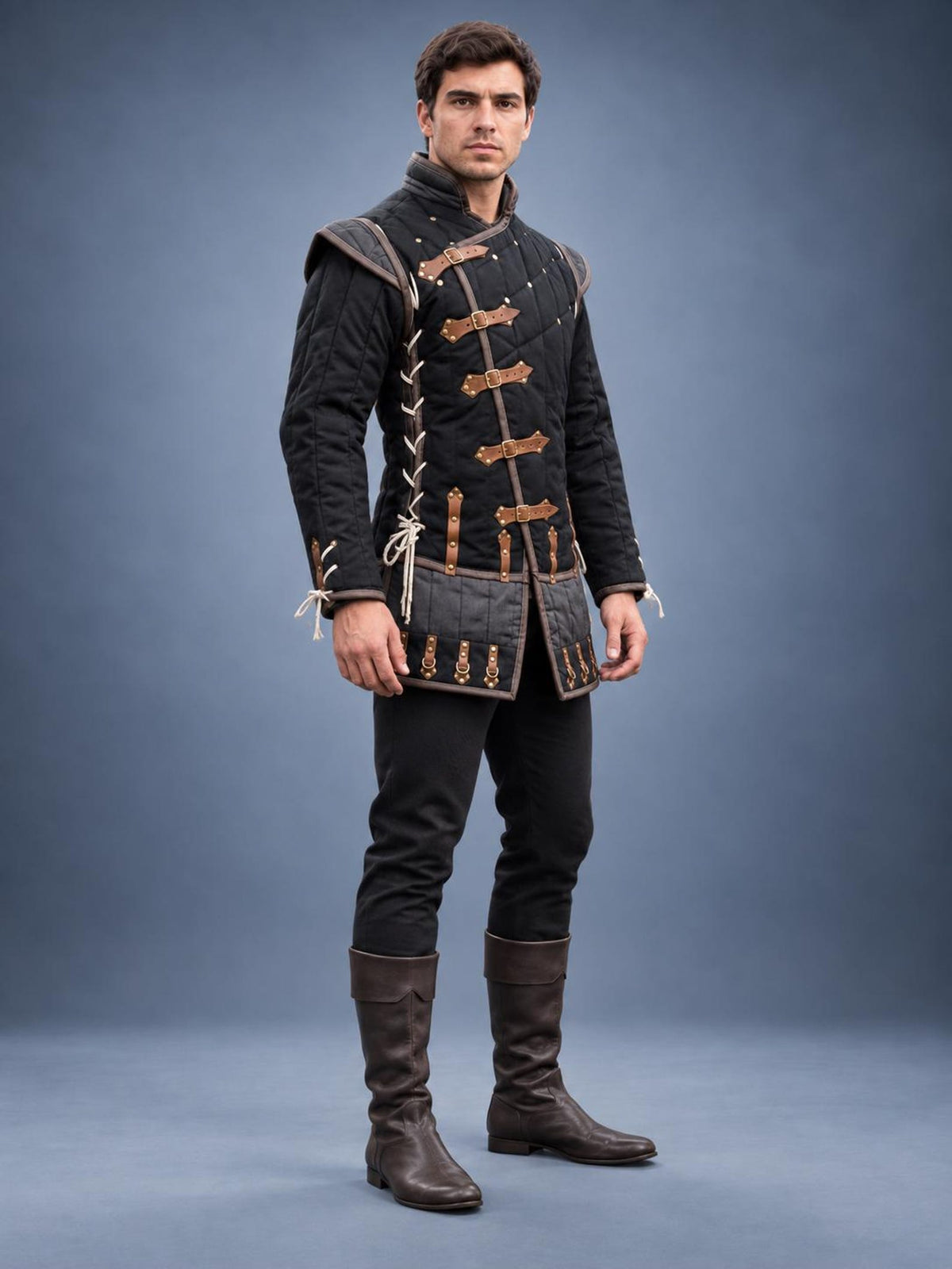 Men’s Medieval Gambeson Jacket Quilted Padded Armor Coat LARP Knight Costume Renaissance Reenactment Outfit