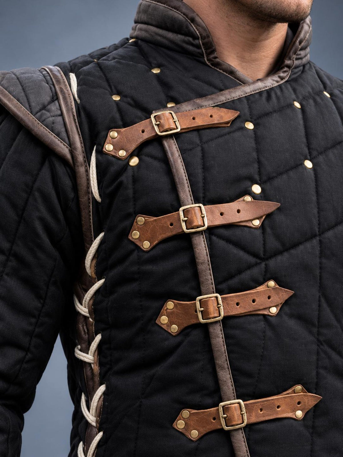 Men’s Medieval Gambeson Jacket Quilted Padded Armor Coat LARP Knight Costume Renaissance Reenactment Outfit