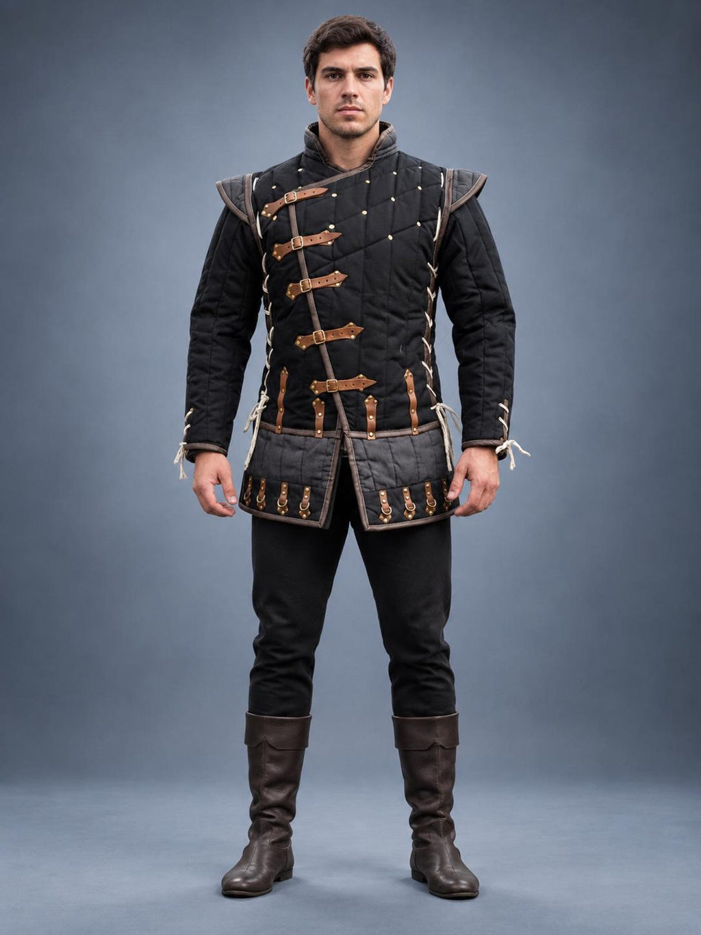 Men’s Medieval Gambeson Jacket Quilted Padded Armor Coat LARP Knight Costume Renaissance Reenactment Outfit