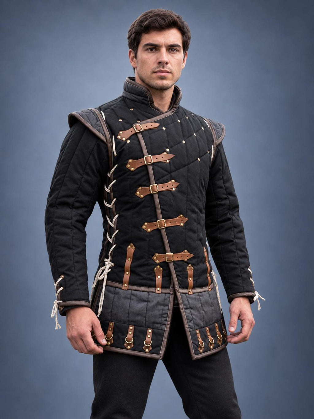 Men’s Medieval Gambeson Jacket Quilted Padded Armor Coat LARP Knight Costume Renaissance Reenactment Outfit