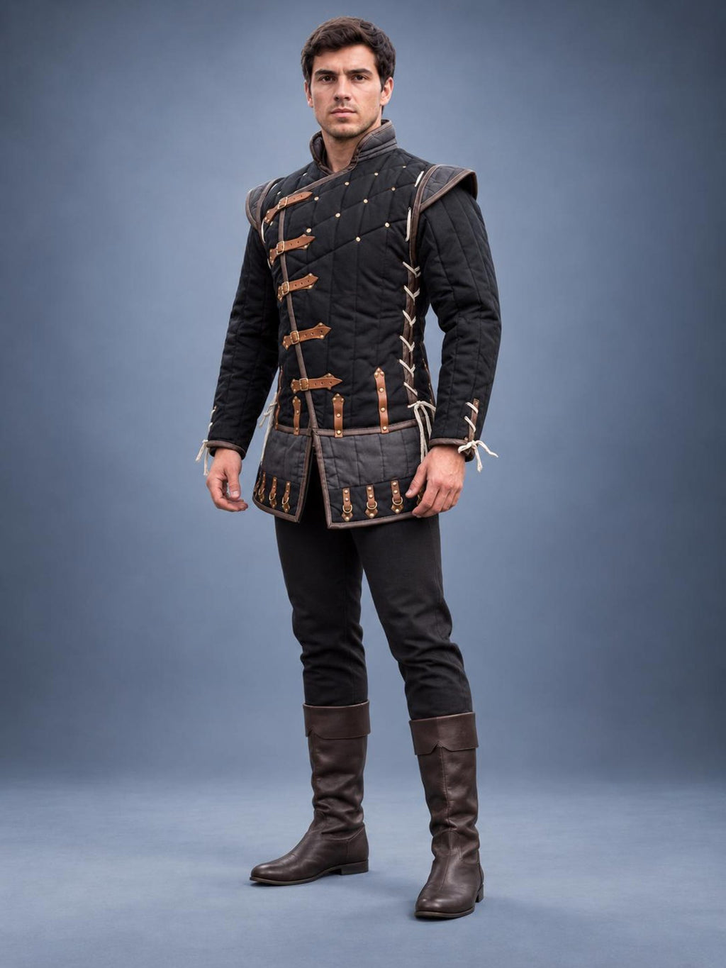 Men’s Medieval Gambeson Jacket Quilted Padded Armor Coat LARP Knight Costume Renaissance Reenactment Outfit