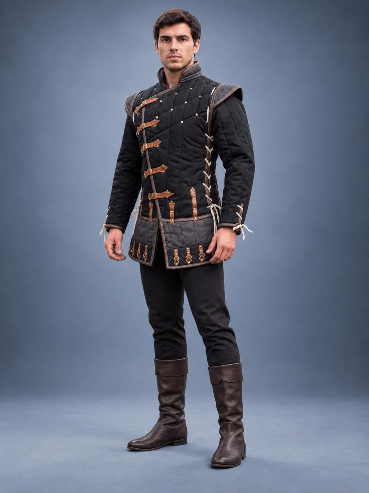 Men’s Medieval Gambeson Jacket Quilted Padded Armor Coat LARP Knight Costume Renaissance Reenactment Outfit