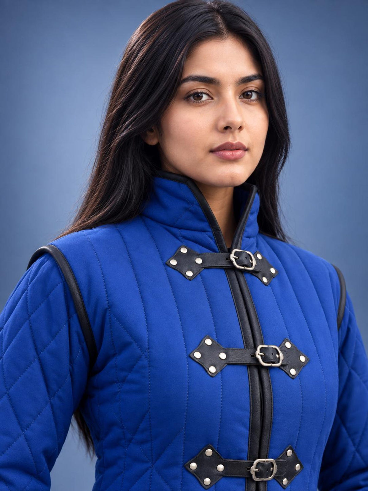 Women's Blue Quilted Gambeson Coat, Medieval LARP Warrior Outfit