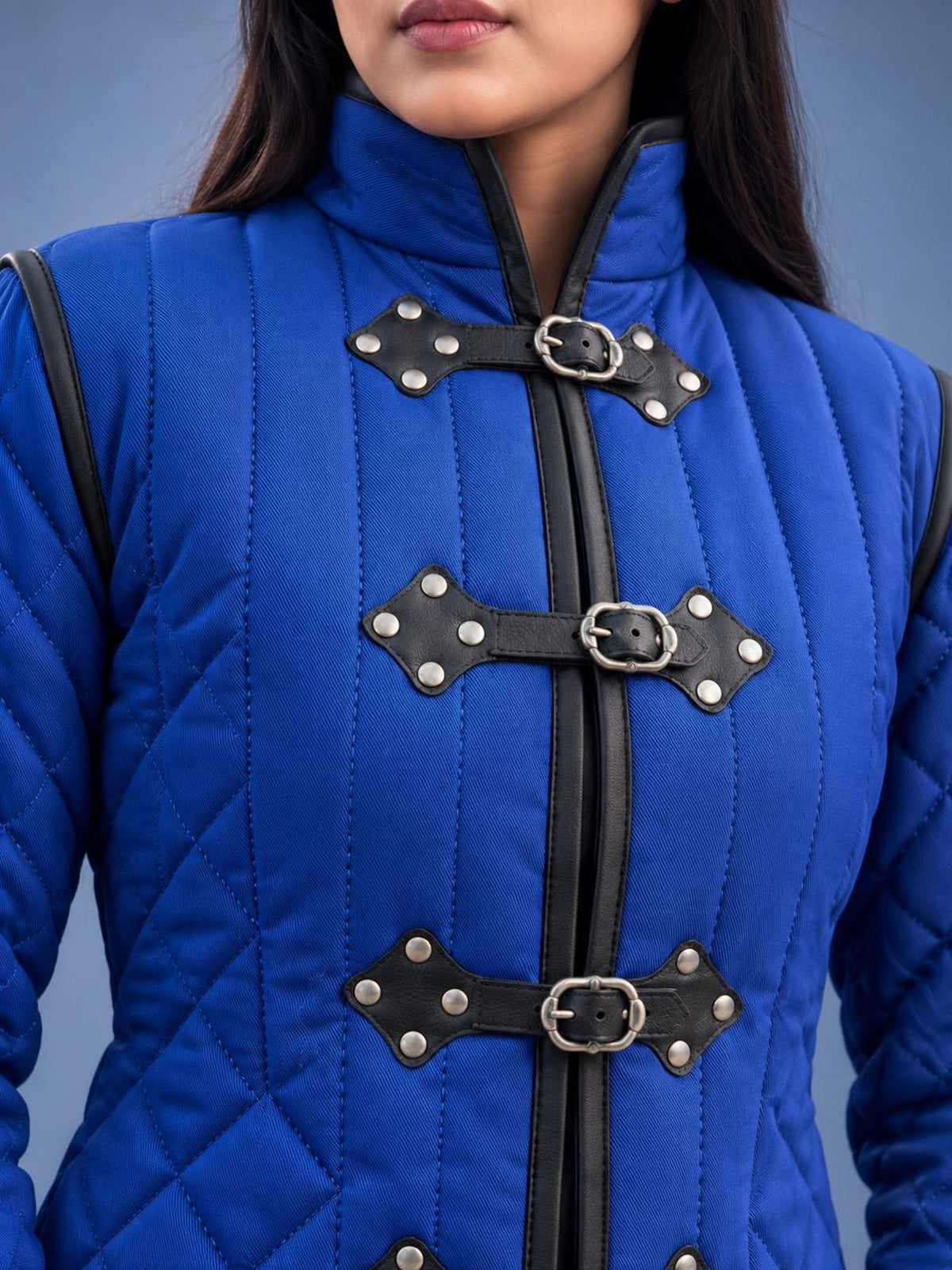 Women's Blue Quilted Gambeson Coat, Medieval LARP Warrior Outfit