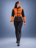 Women's Medieval Gambeson Jacket, Orange Black Quilted Padded Armor, LARP Knight Costume
