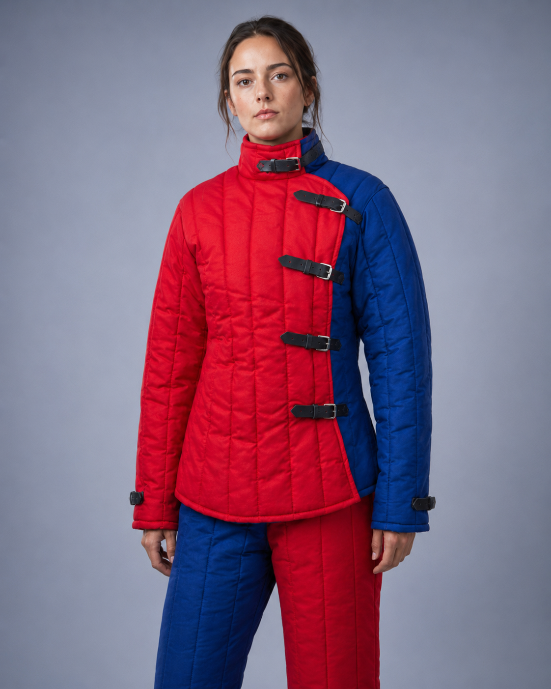 Women’s Medieval Gambeson – Red & Blue Quilted Padded Armor Set
