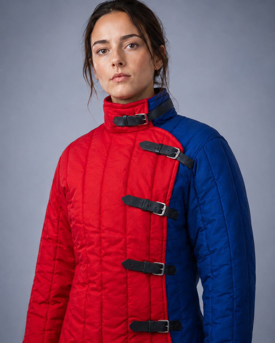 Women’s Medieval Gambeson – Red & Blue Quilted Padded Armor Set