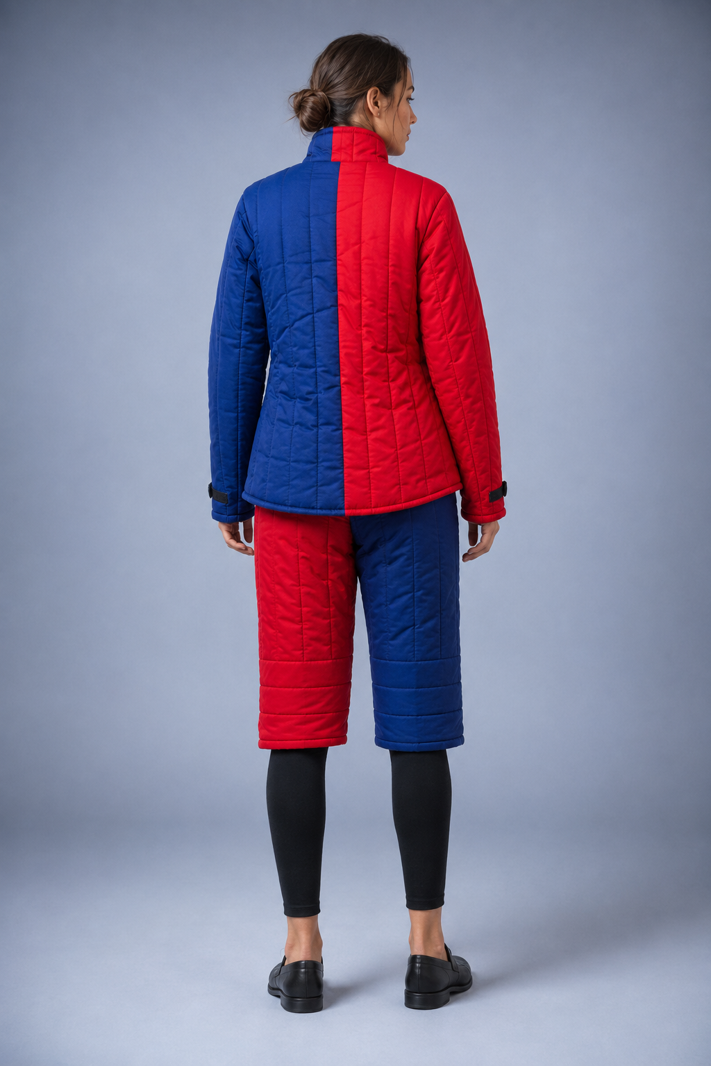 Women’s Medieval Gambeson – Red & Blue Quilted Padded Armor Set
