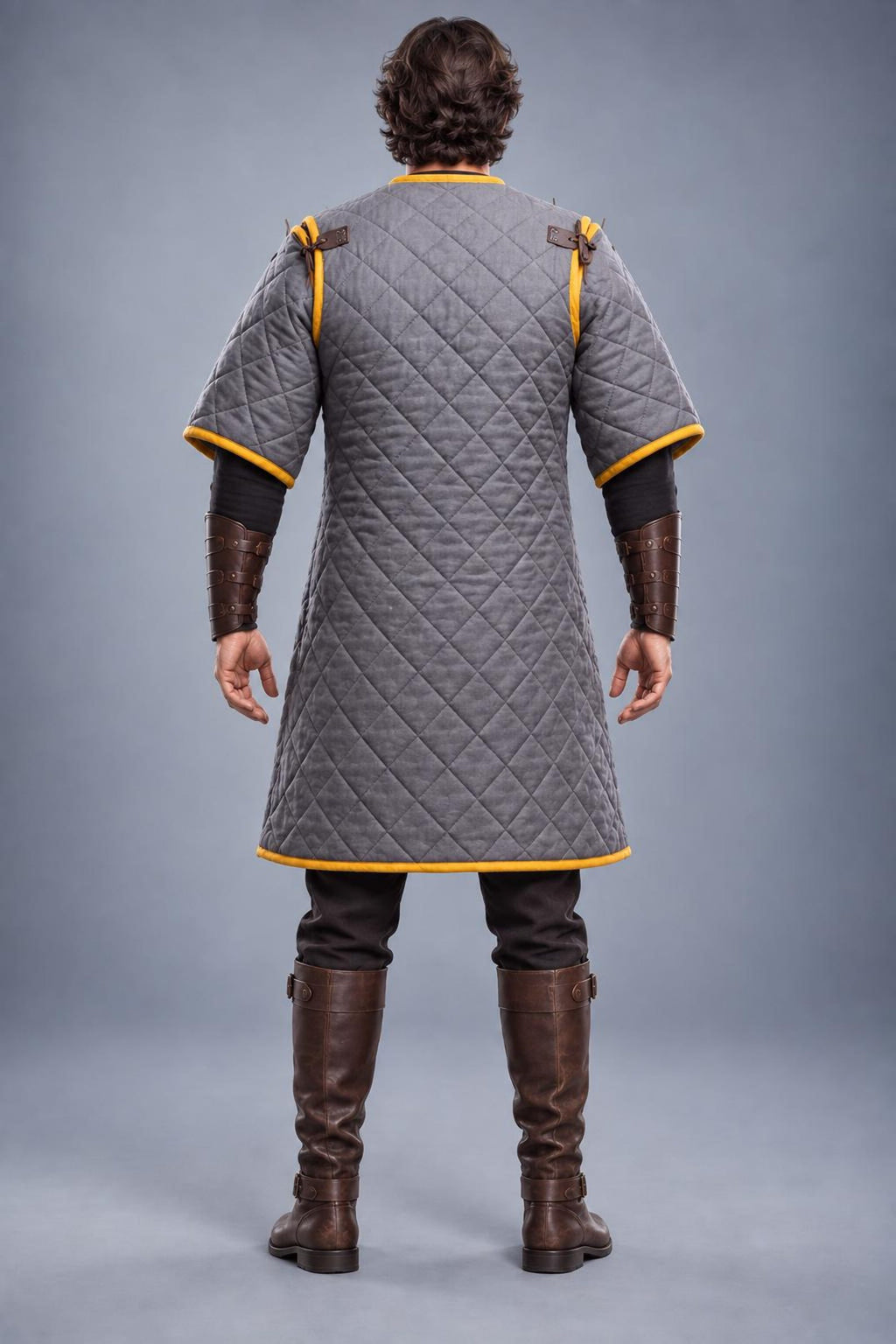 Men's Medieval Gambeson Coat, Grey Quilted Armor Tunic, LARP Knight Costume, Renaissance Outfit