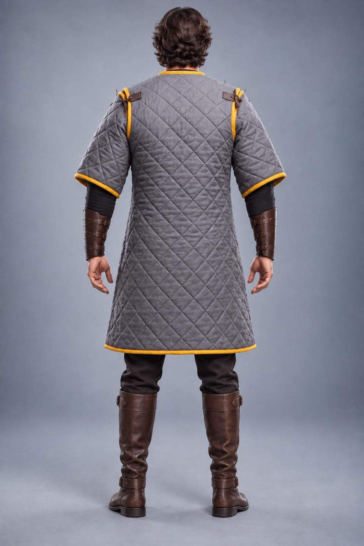Men's Medieval Gambeson Coat, Grey Quilted Armor Tunic, LARP Knight Costume, Renaissance Outfit