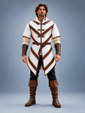 Men's Medieval Gambeson Tunic, White Brown Quilted Armor, LARP Reenactment Costume
