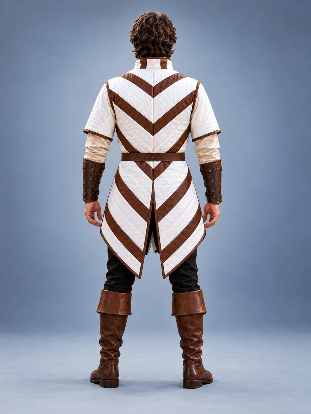 Men's Medieval Gambeson Tunic, White Brown Quilted Armor, LARP Reenactment Costume